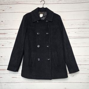 J. Jill Classic Black Wool Blend Pea Coat